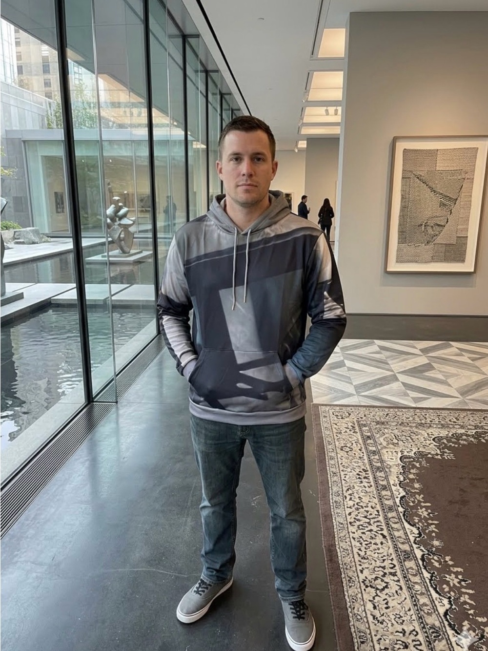 Men's Abstract Gray & Black Hooded Pullover